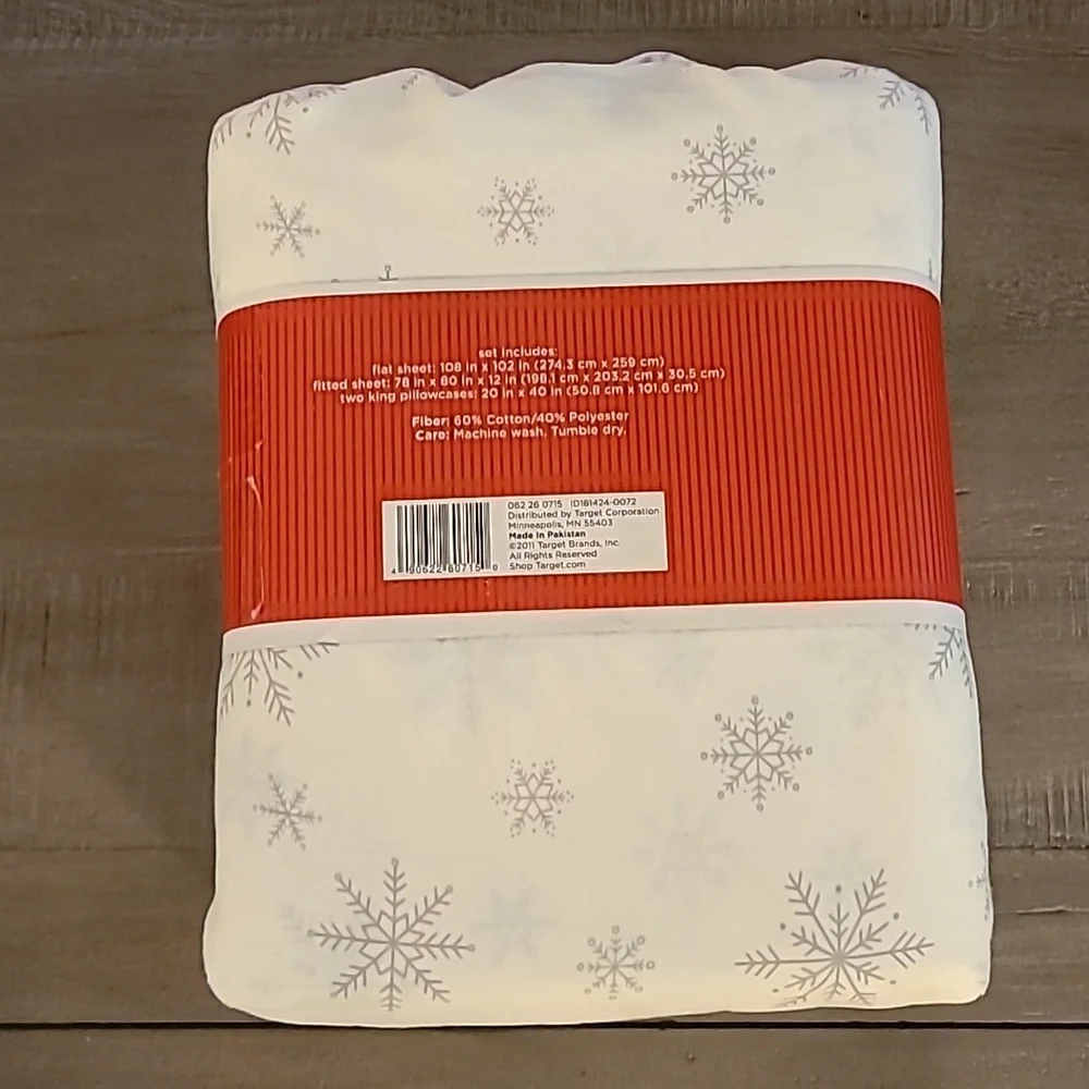 King Sateen White with Snowflakes Sheet Set